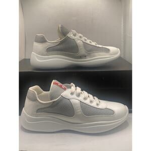 Women's PRADA White Leather Sneakers Size 37.5 4.5 Americas cup trainers 6420